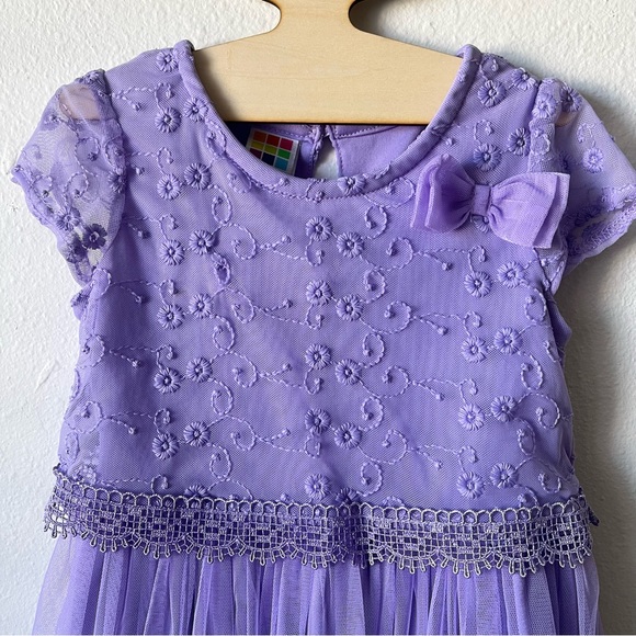 Healthtex Lilac Blouson Embroidered Mesh Dress with Bow for Toddler Girls - Picture 2 of 7